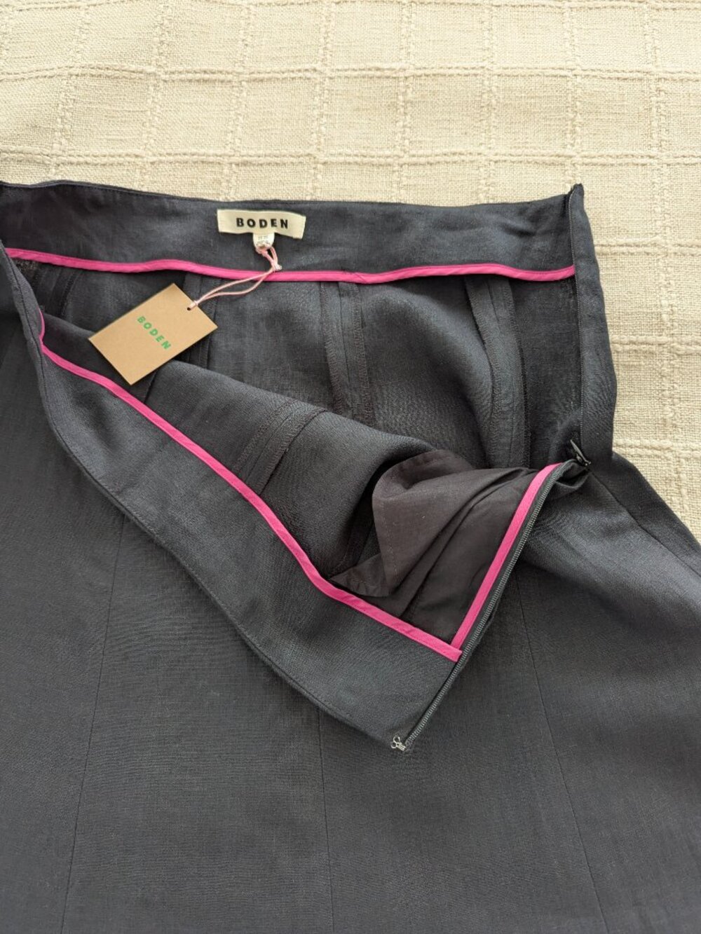 Boden Black Linen A-Line Midi Skirt Pockets US 12P - Picture 4 of 7